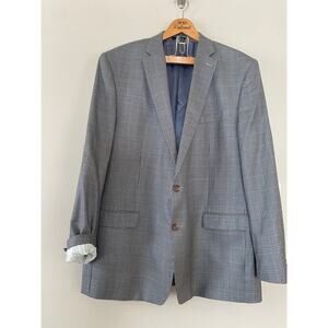 RALPH Ralph Lauren Silk Wool Blazer Houndstooth Gray Blue Check 50 XL